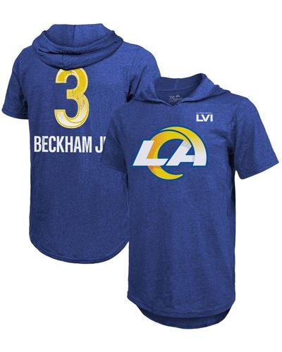 Majestic Threads Odell Beckham Jr. Los Angeles Rams Super Bowl Lvi Name Number Short Sleeve Hoodie T-shirt - Blue