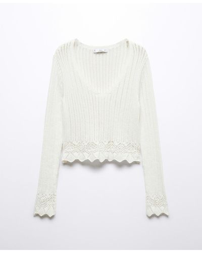Mango Open Work-detail Sweater - White