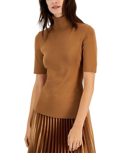Anne Klein Turtleneck Half-sleeve Sweater - Brown