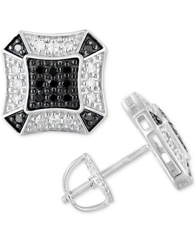 Macy's Black And White Diamond Cluster Stud Earrings (1/4 Ct. T.w. - Metallic