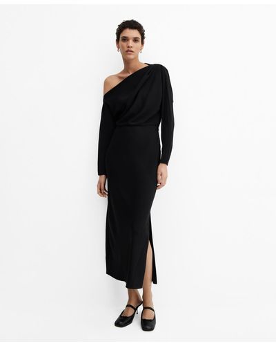 Mango Slit Detail Asymmetrical Dress - Black