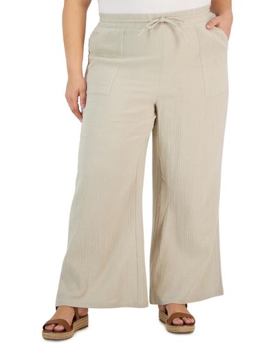 Style & Co. Plus Size Crinkled Wide-leg Pants - Natural