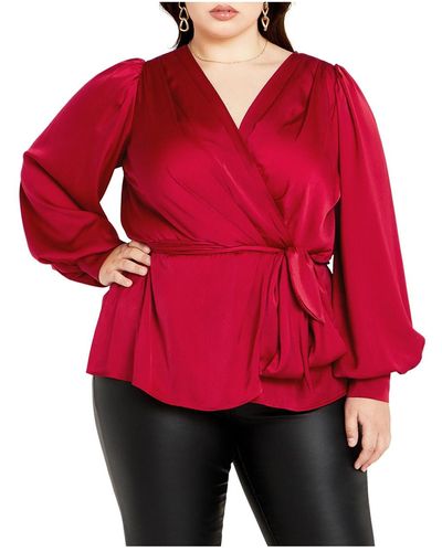 City Chic Plus Size V-neck Wrap Top - Red
