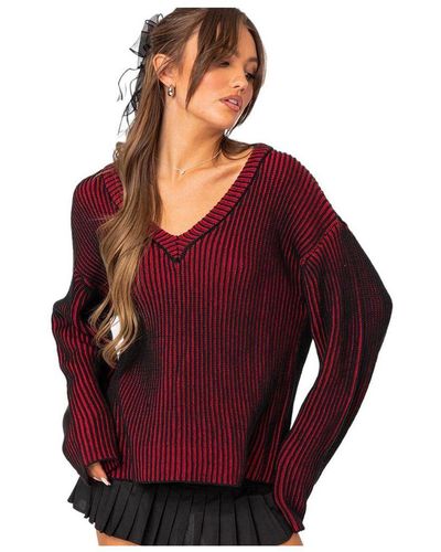 Edikted Contrast Texture Oversized Sweater - Red