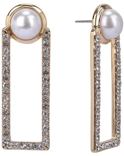 Laundry by Shelli Segal Pearl And Stone Rectangle Drop Earrings - White