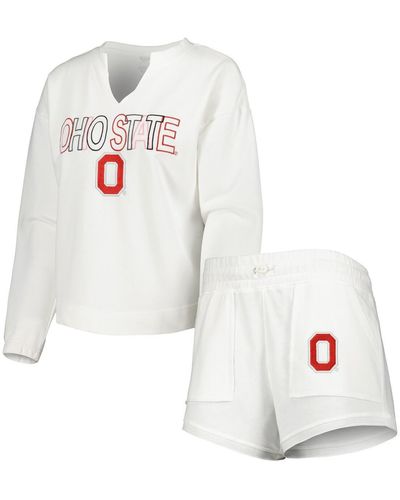 Concepts Sport Ohio State Buckeyes Sunray Notch Neck Long Sleeve T-shirt And Shorts Set - White