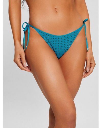 Guess Rhinestone String Bikini Bottoms - Blue