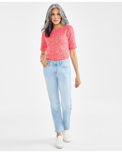 Style & Co. Petite Mid-rise Girlfriend Jeans - Pink