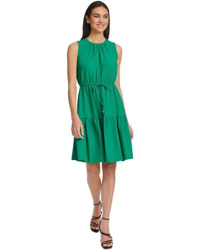 Calvin Klein Crewneck Sleeveless A-line Dress - Green