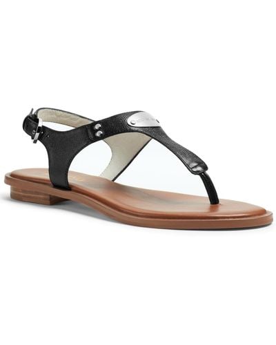 Michael Kors Mk Plate Faux Leather T-strap Thong Sandals - Black