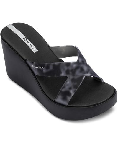 Ipanema High Fashion Fem Platform Wedge Slide Sandals - Black