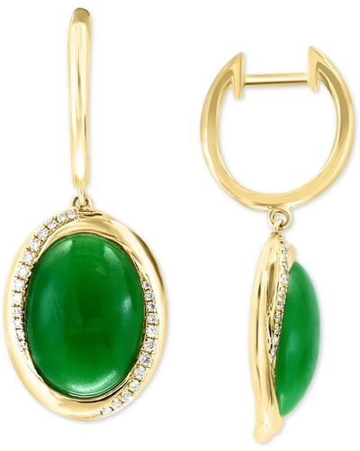 Effy Effy® Dyed Jade & Diamond (1/5 Ct. T.w.) Dangle Hoop Earrings In 14k Gold - Multicolor