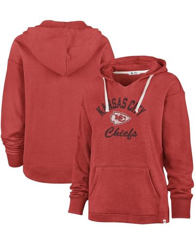 '47 Distressed Kansas City Chiefs Wrapped Up Kennedy V-neck Pullover Hoodie - Red