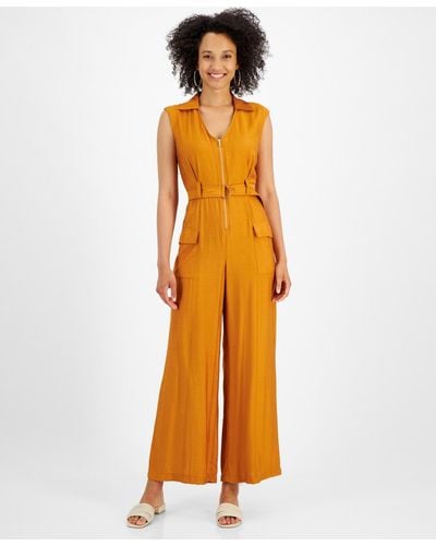 Taylor Zip-front Belted Wide-leg Jumpsuit - Orange