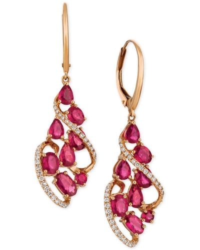 Le Vian Certified Passion Rubytm (3-1/3 Ct. T.w.) & Diamond (1/3 Ct. T.w.) Drop Earrings In 14k Rose Gold - Red
