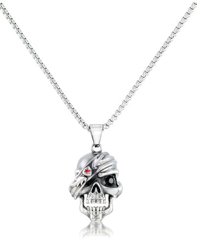 Andrew Charles by Andy Hilfiger Cubic Zirconia Pirate Skull 24" Pendant Necklace - Metallic