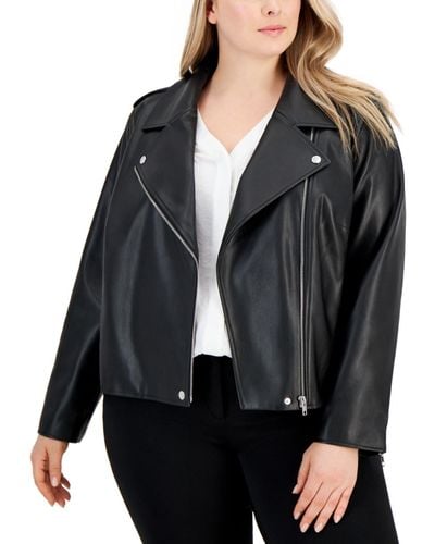 INC International Concepts Plus Size Faux-leather Moto Jacket - Black
