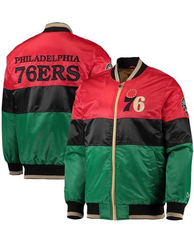 Starter Red And Black And Green Philadelphia 76ers Black History Month Nba 75th Anniversary Full-zip Jacket