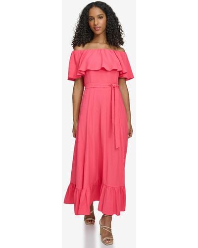 Calvin Klein Off-the-shoulder Flounce Maxi Dress - Pink