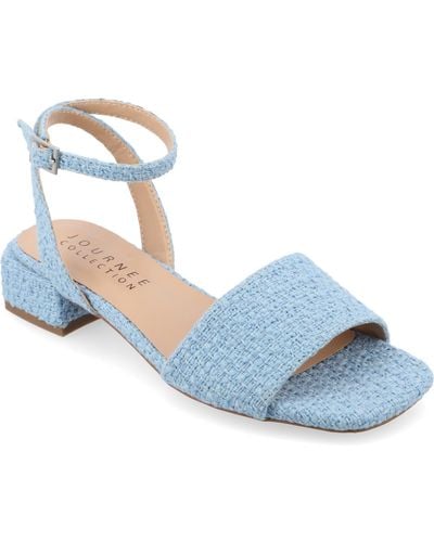 Journee Collection Adleey Ankle Strap Tweed Block Heel Sandals - Blue