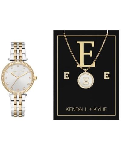 Kendall + Kylie Kendall + Kylie Analog Shiny Two Tone Metal Alloy Bracelet Watch 34mm Gift Set - Black
