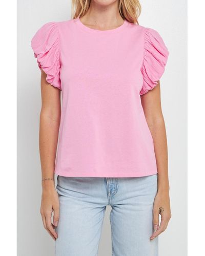 English Factory Mixed Media T-shirt - Pink