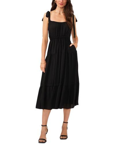 1.STATE Tie-shoulder Elastic-waist Midi Dress - Black