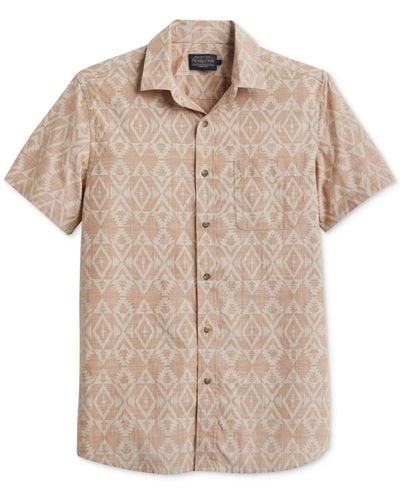 Pendleton Deacon Chambray Tile Print Short Sleeve Button-front Shirt - Natural