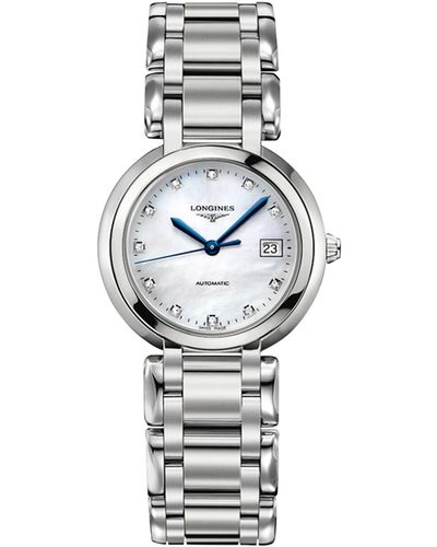 Longines Primaluna Swiss Diamond 1/20 Ct. T.w. Silver-tone Stainless Steel Bracelet Watch 30mm - Metallic