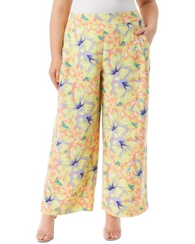 Jessica Simpson Trendy Plus Size Printed Winnie Wide-leg Pants - Yellow