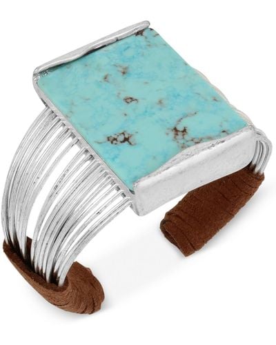 Robert Lee Morris Silver-tone Blue Stone Suede Wrapped Cuff Bracelet - Metallic
