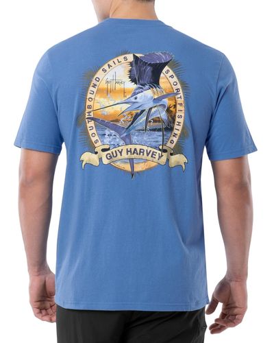 Guy Harvey Southbound Sails Sportfishing Logo Graphic Pocket T-shirt - Blue