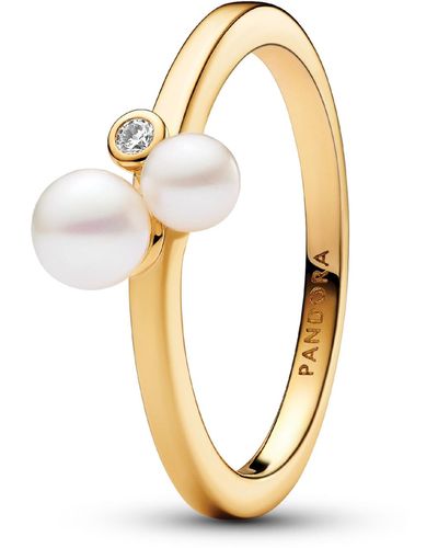 PANDORA 14k -plated Timeless Duo Treated Freshwater Cultured Pearls Ring - Metallic