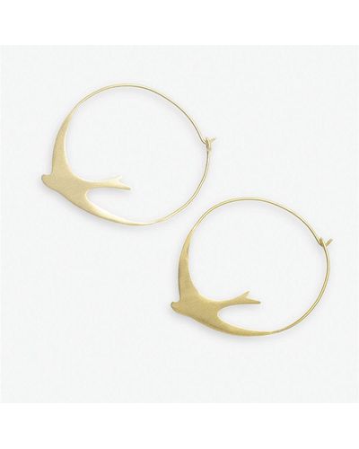 INK+ALLOY Ink+alloy Brass Circle Bird Hoop Earrings 1.75" - White