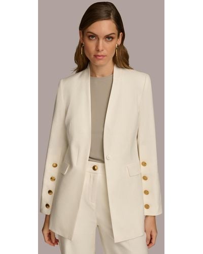 Donna Karan Linen-blend Button-sleeve Blazer - Natural