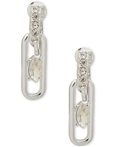 Anne Klein Silver-tone Navette Linear Clip Earrings - White