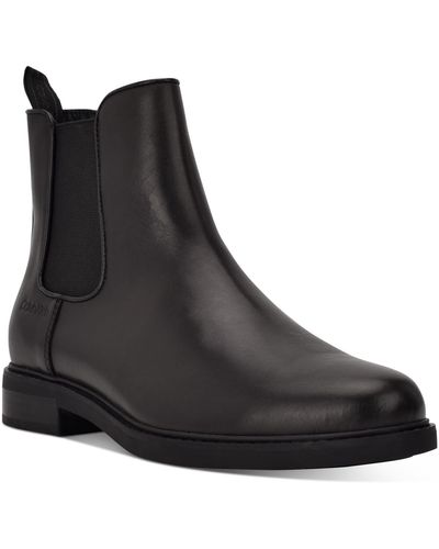 Calvin Klein Fenwick Leather Ankle Chelsea Boots - Black