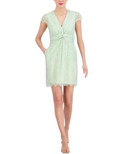 Vince Camuto V-neck Twist-front Lace Dress - Green