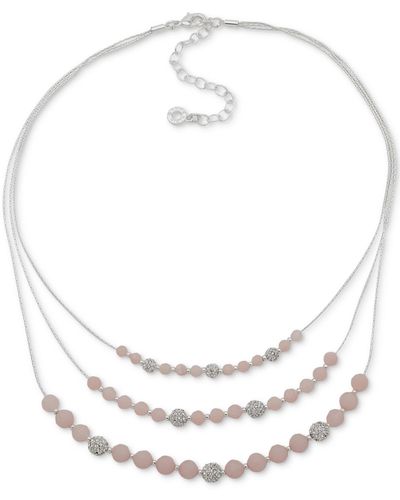 Anne Klein Silver-tone Stone Bead & Pave Fireball Layered Necklace - White