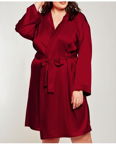 iCollection Plus Size Marina Lux Satin Robe Lingerie - Red