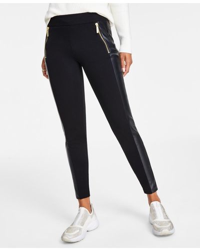 Michael Kors Mixed-media Zip-front Faux-leather Leggings, Regular & Petite - Black