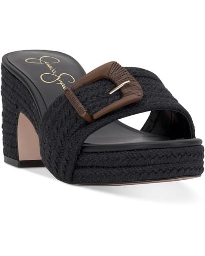 Jessica Simpson Peccio Buckled Platform Block-heel Slide Sandals - Black