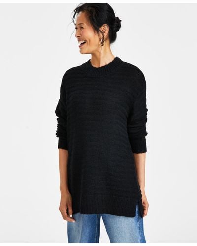 Style & Co. Textured Crewneck Tunic Sweater - Black
