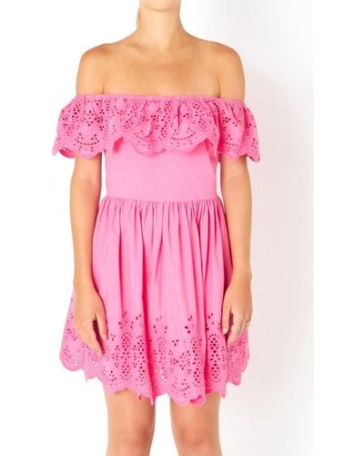 Endless Rose Scalloped Off The Shoulder Mini Dress - Pink