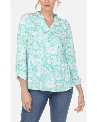 White Mark Pleated Floral Print Blouse - Blue