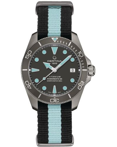 Certina Swiss Automatic Ds Action Diver Black & Blue Stripe Synthetic Strap Watch 38mm - Gray