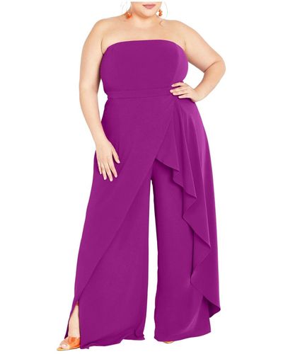 City Chic Plus Size Attract Jumpsuit - Purple