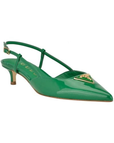 Guess Jesson Pointed Slingback Kitten Heel Mules - Green
