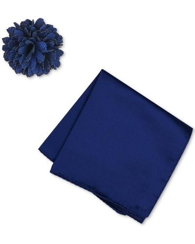 Con.struct Solid Pocket Square & Lapel Pin Set - Blue