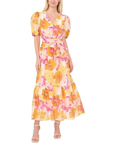 Cece Puff-sleeve Floral Maxi Dress - Orange